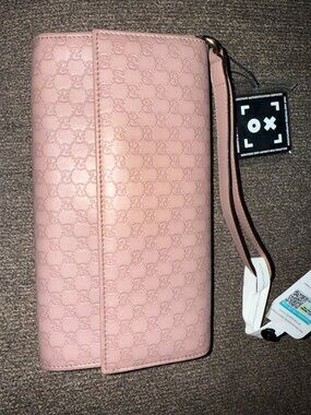 Gucci GG Micro Guccissima Pink Leather Wristlet Wallet Blush Pink